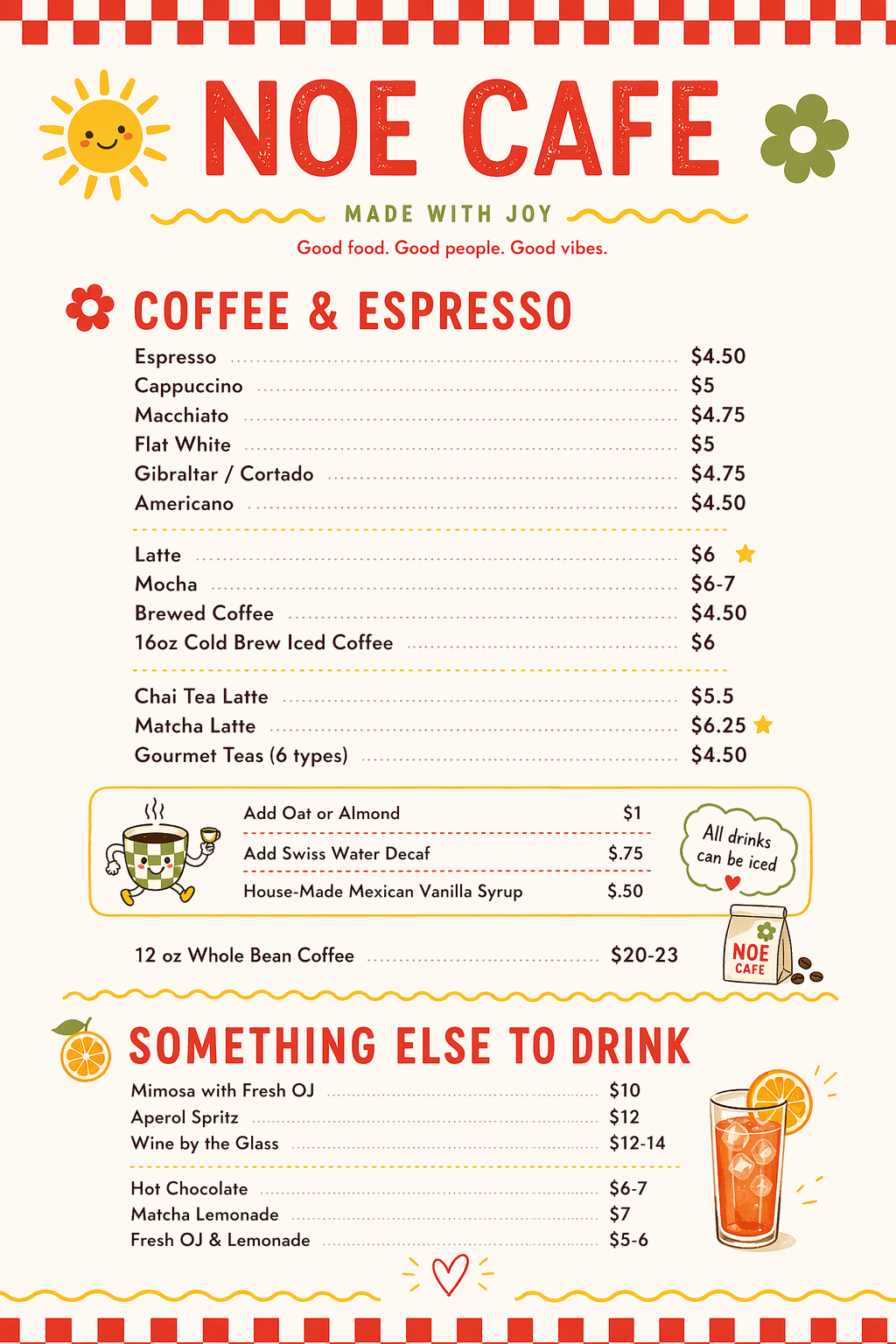 Noe Cafe menu page 1.