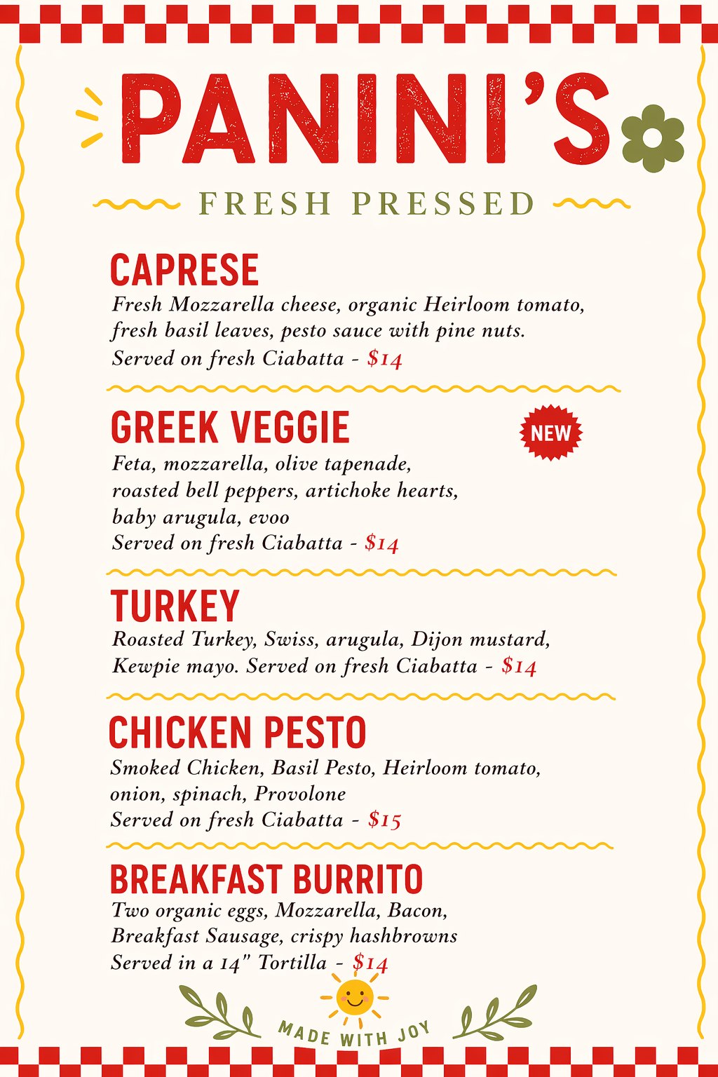 Noe Cafe menu page 3.