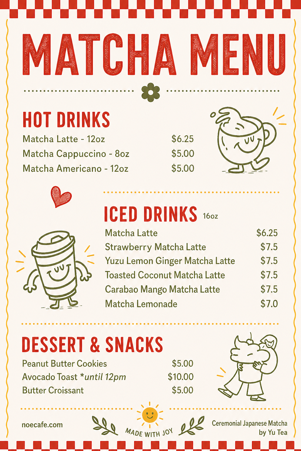Noe Cafe menu page 6.